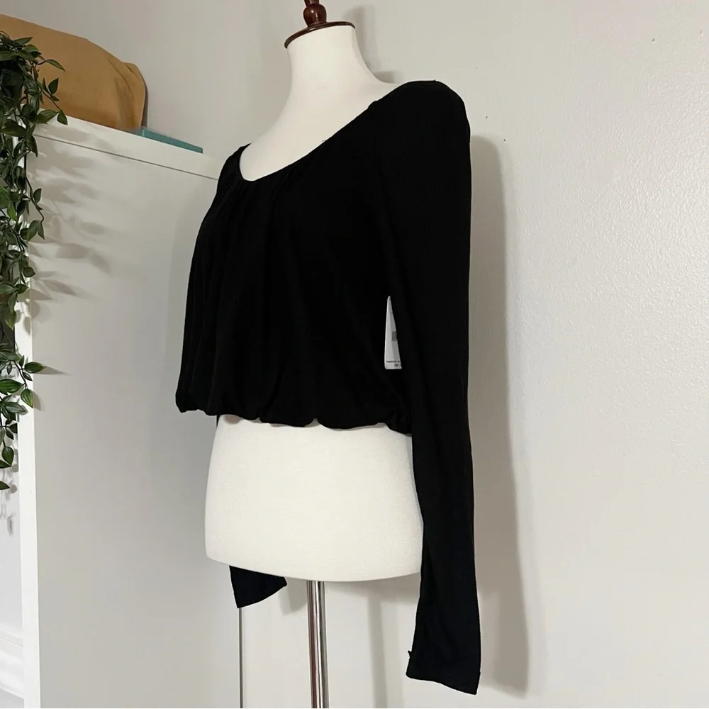 Free People Bondi Termal Long Sleeve Back Tie Top in Black‎ Size XSmall